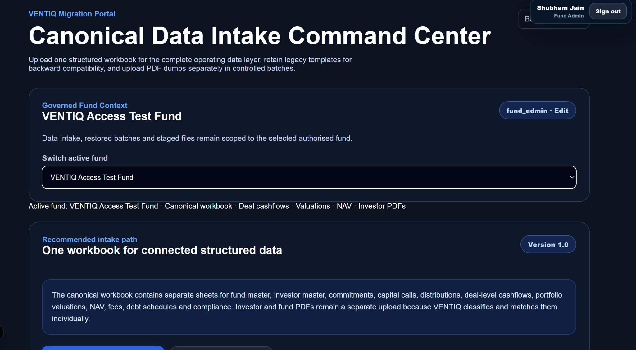 VENTIQ Canonical Data Intake Command Center